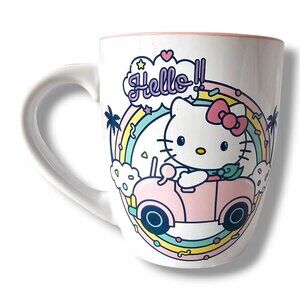 Sanrio Hello Kitty Rainbow Car Jumbo Ceramic Latte Mug, Pink, Holds 25 Ounces